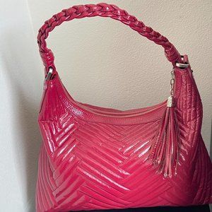 COLE HAAN QUILTED PATTENED LEATHER BRAIDED HANDLEHOBO BAG MAGENTA 18" X 11"